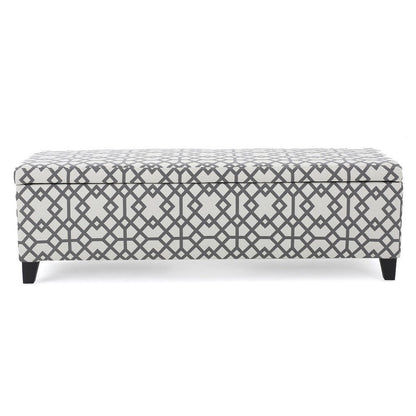 Benjara Flash Storage Ottoman Bench, Light Gray Geometric Print Fabric 51 Inch
