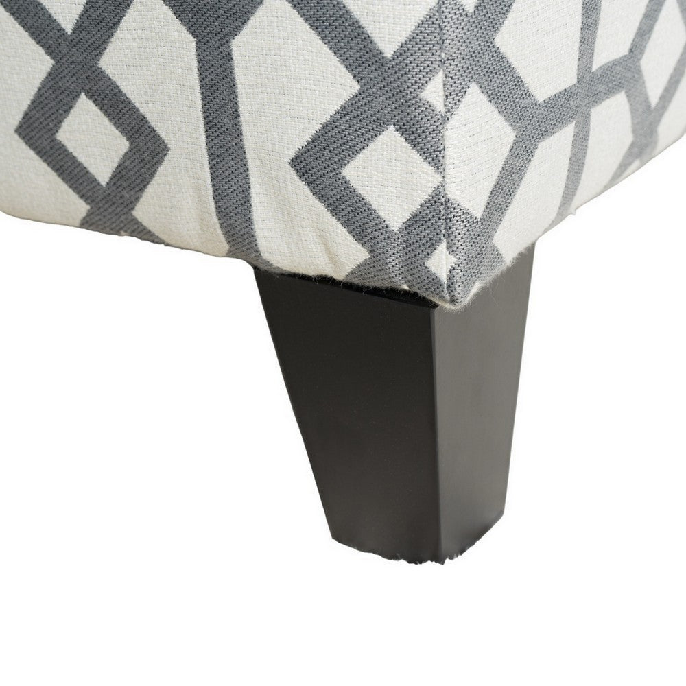 Benjara Flash Storage Ottoman Bench, Light Gray Geometric Print Fabric 51 Inch