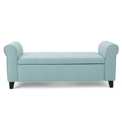 Benjara Jacob Storage Ottoman Bench, Rolled Arms, Blue Fabric, Black, 50 Inch