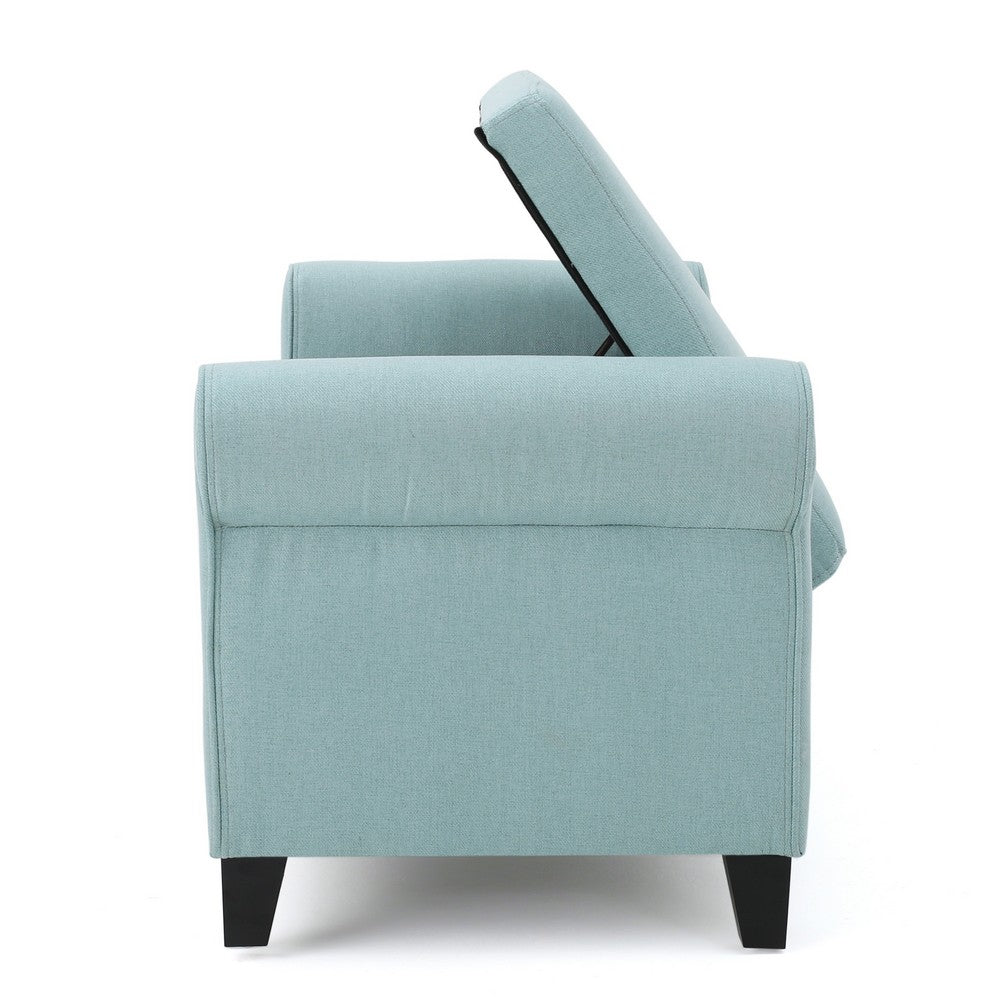 Benjara Jacob Storage Ottoman Bench, Rolled Arms, Blue Fabric, Black, 50 Inch