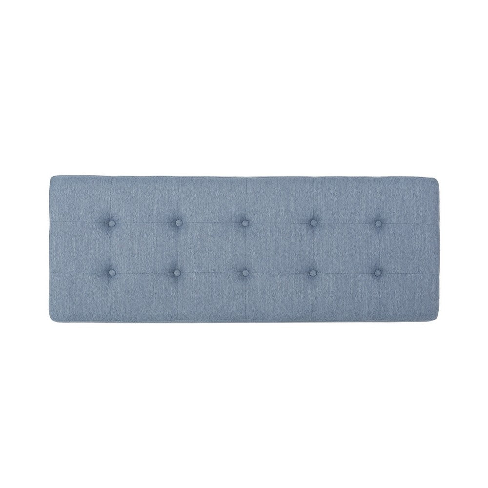 Benjara Liba Ottoman Bench, Button Tufted Light Blue Fabric, Black, 47 Inch