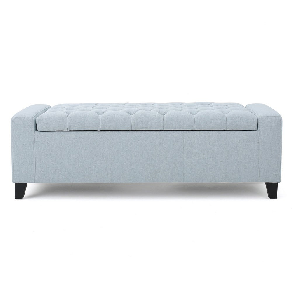 Benjara Liani Storage Ottoman Bench, Light Blue Fabric, Tufted Top, 51 Inch