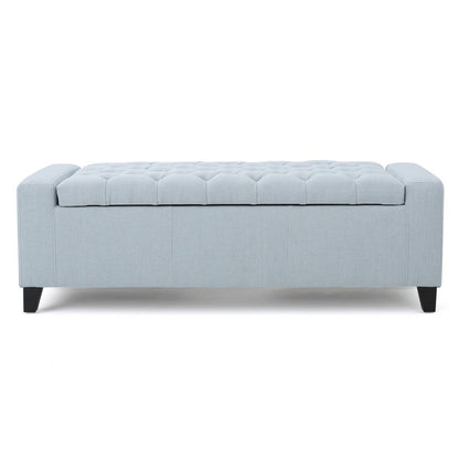 Benjara Liani Storage Ottoman Bench, Light Blue Fabric, Tufted Top, 51 Inch