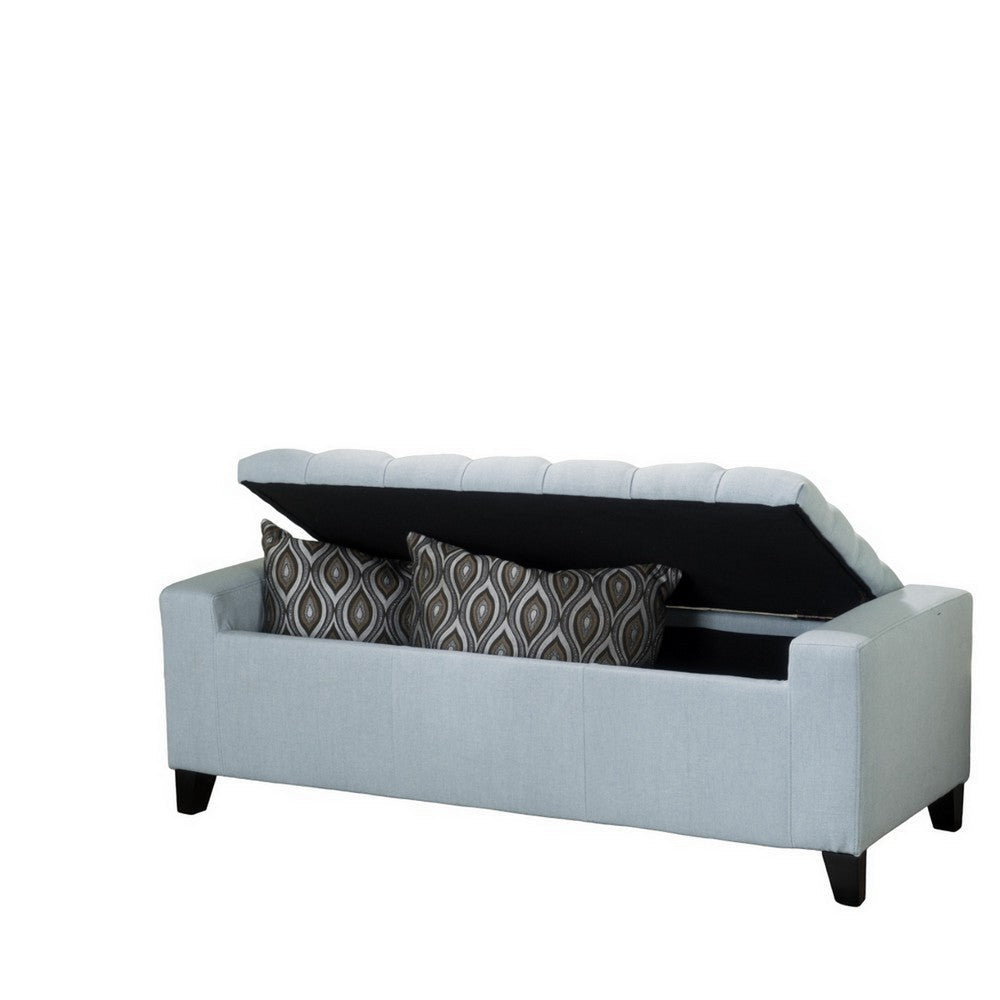 Benjara Liani Storage Ottoman Bench, Light Blue Fabric, Tufted Top, 51 Inch
