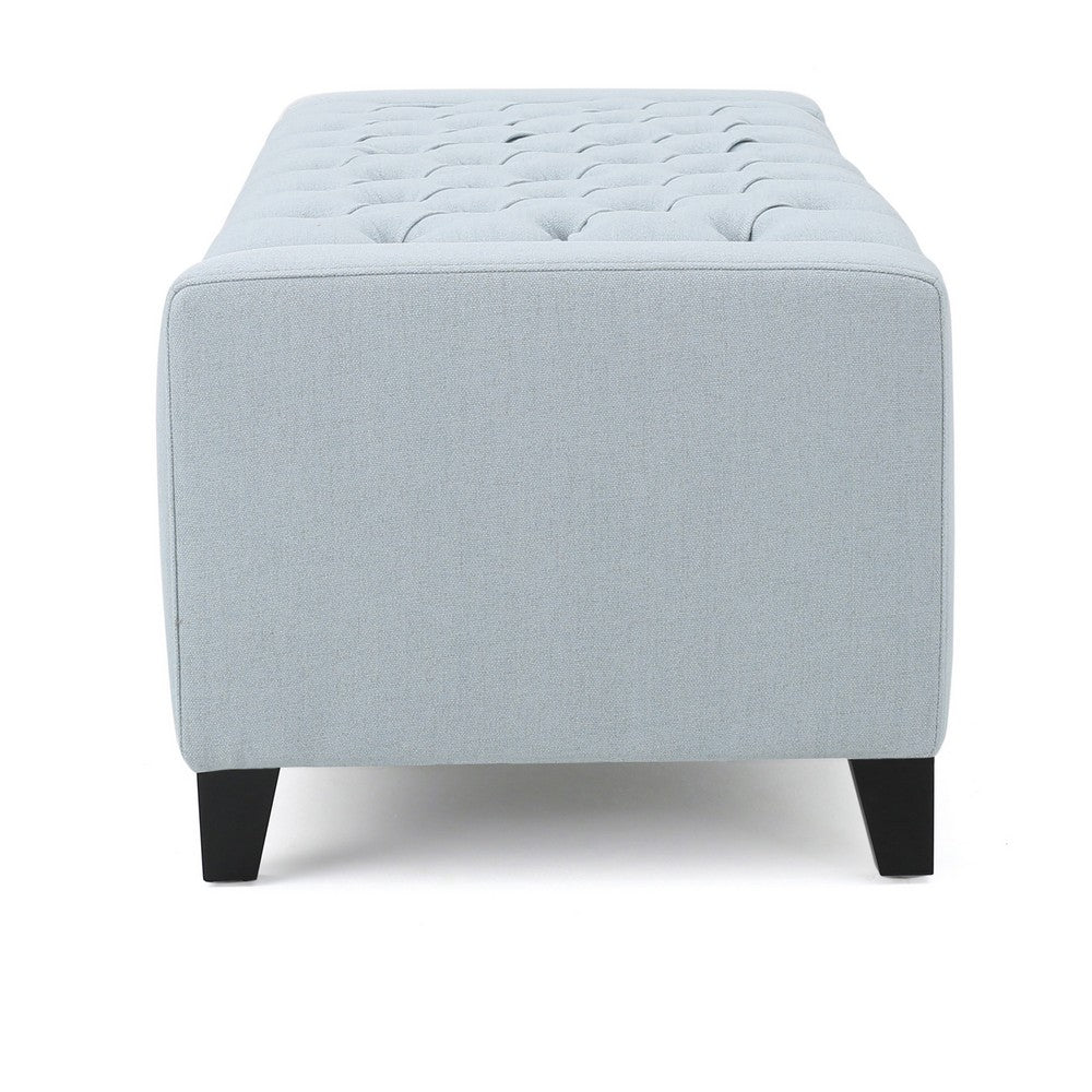 Benjara Liani Storage Ottoman Bench, Light Blue Fabric, Tufted Top, 51 Inch