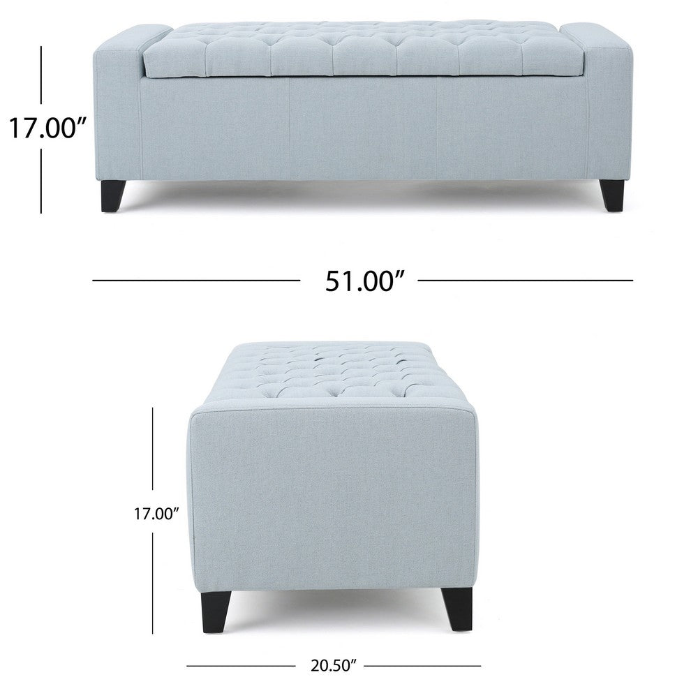 Benjara Liani Storage Ottoman Bench, Light Blue Fabric, Tufted Top, 51 Inch