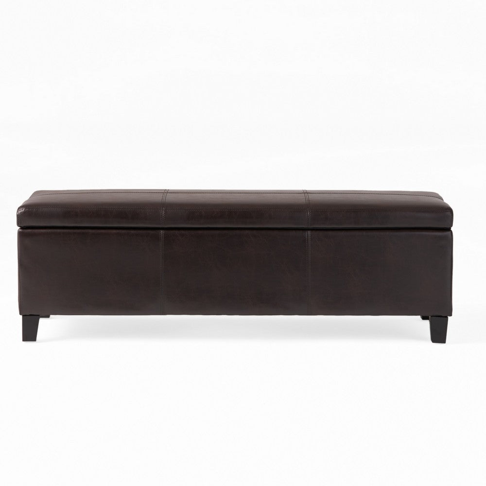 Benjara Elias Storage Ottoman Bench, Detailed Brown Faux Leather, 51 Inch