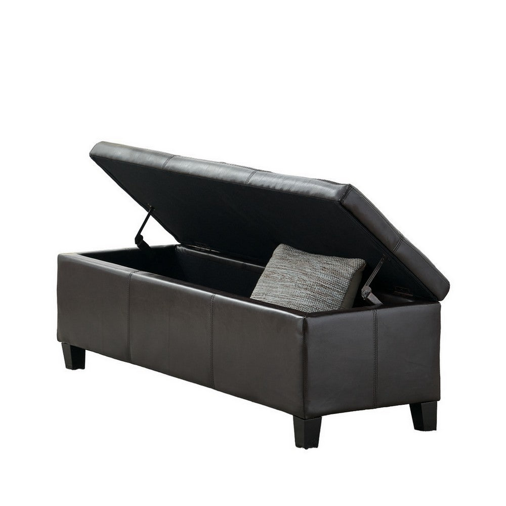 Benjara Elias Storage Ottoman Bench, Detailed Brown Faux Leather, 51 Inch