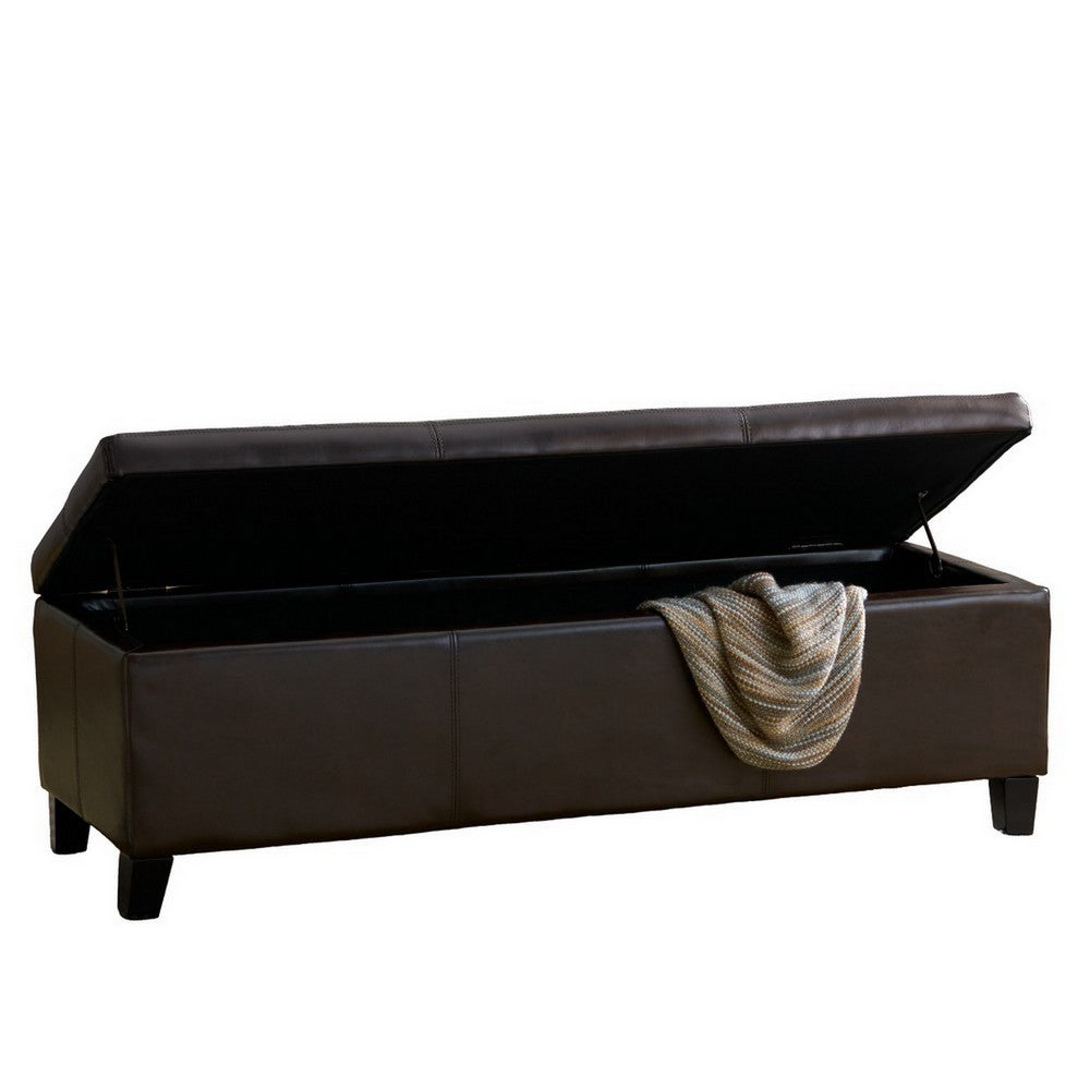 Benjara Elias Storage Ottoman Bench, Detailed Brown Faux Leather, 51 Inch