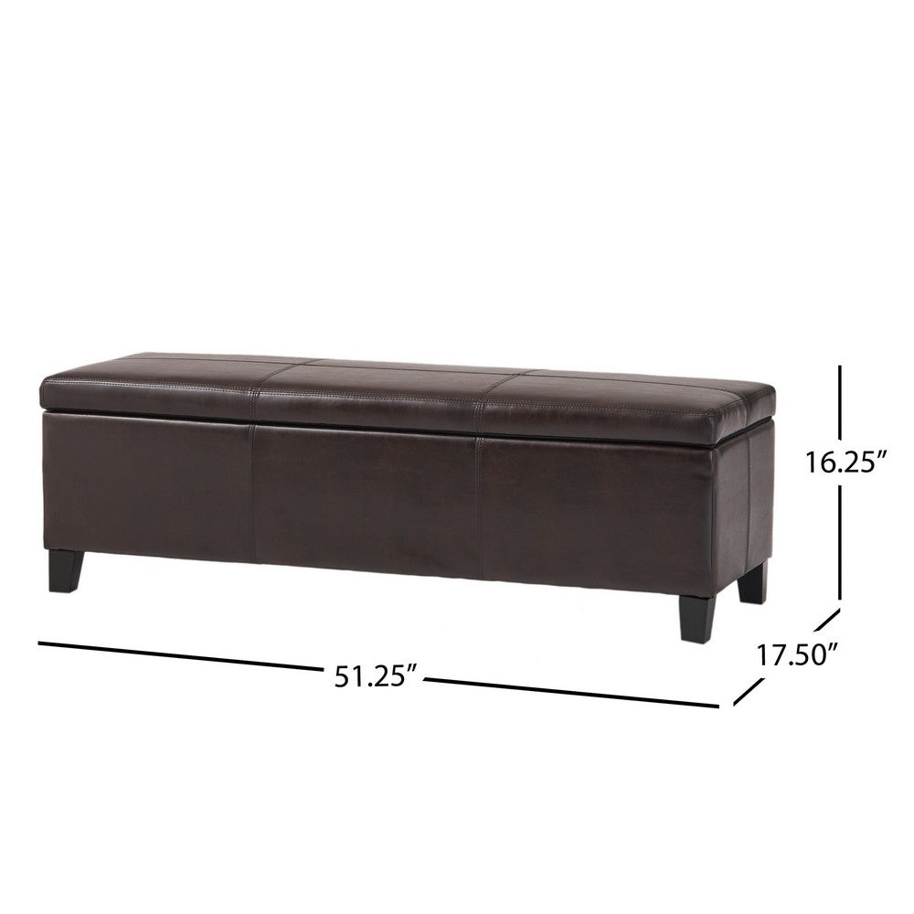 Benjara Elias Storage Ottoman Bench, Detailed Brown Faux Leather, 51 Inch