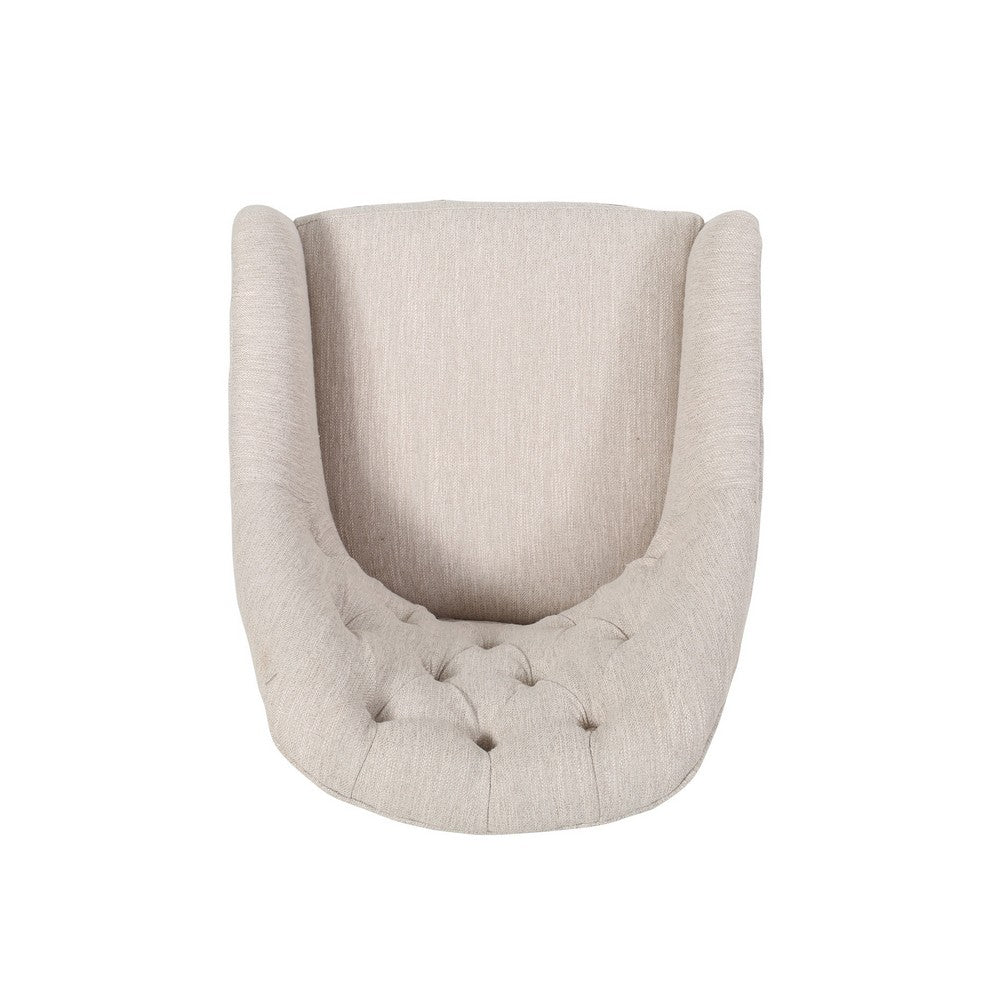 Benjara Nysa Swivel Office Chair, Tufted Beige Fabric, Chrome Steel