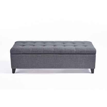 Benjara Nira Storage Ottoman Bench, Button Tufted Dark Gray Fabric, 51 Inch
