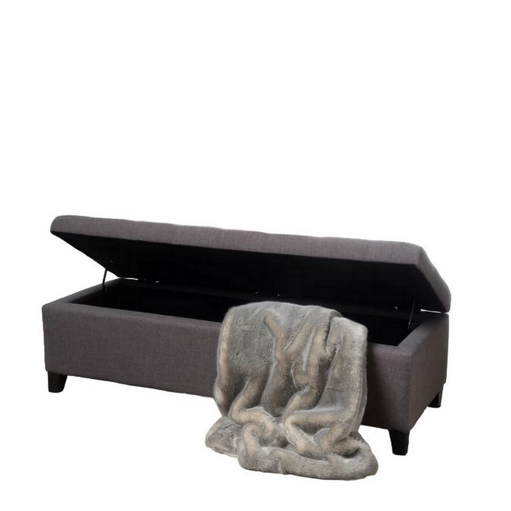 Benjara Nira Storage Ottoman Bench, Button Tufted Dark Gray Fabric, 51 Inch