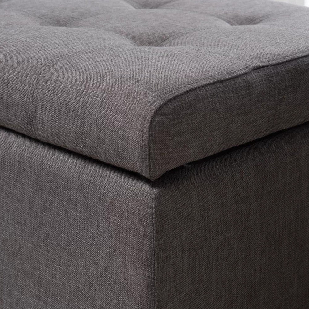 Benjara Nira Storage Ottoman Bench, Button Tufted Dark Gray Fabric, 51 Inch