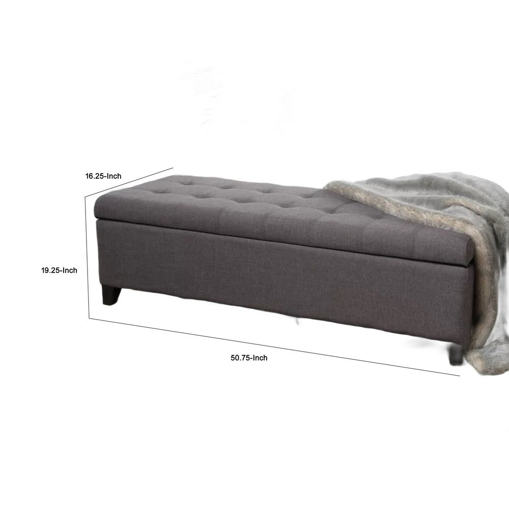 Benjara Nira Storage Ottoman Bench, Button Tufted Dark Gray Fabric, 51 Inch