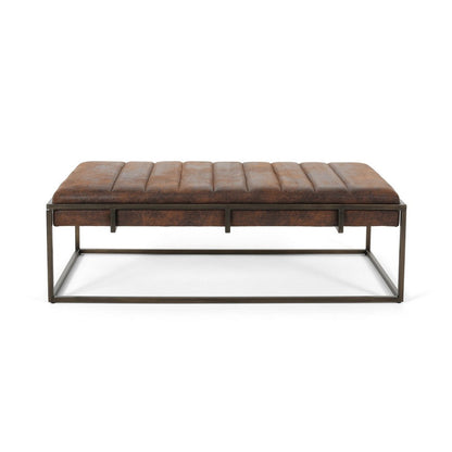 Benjara Shami Ottoman Bench, Brown Velvet Stitch Tufting, Gold Iron, 49 Inch