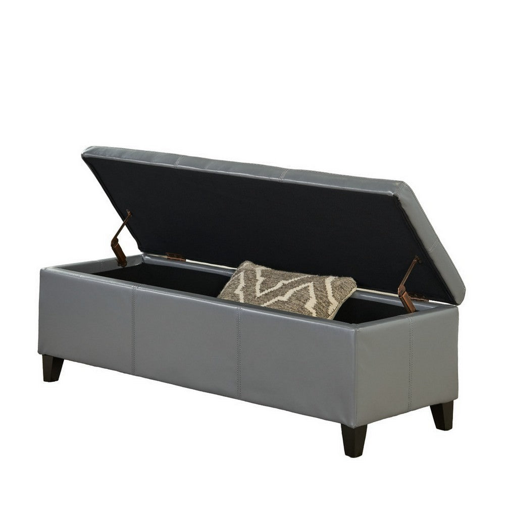 Benjara Elias Storage Ottoman Bench, Gray Faux Leather, Stitch Detail, 51 Inch