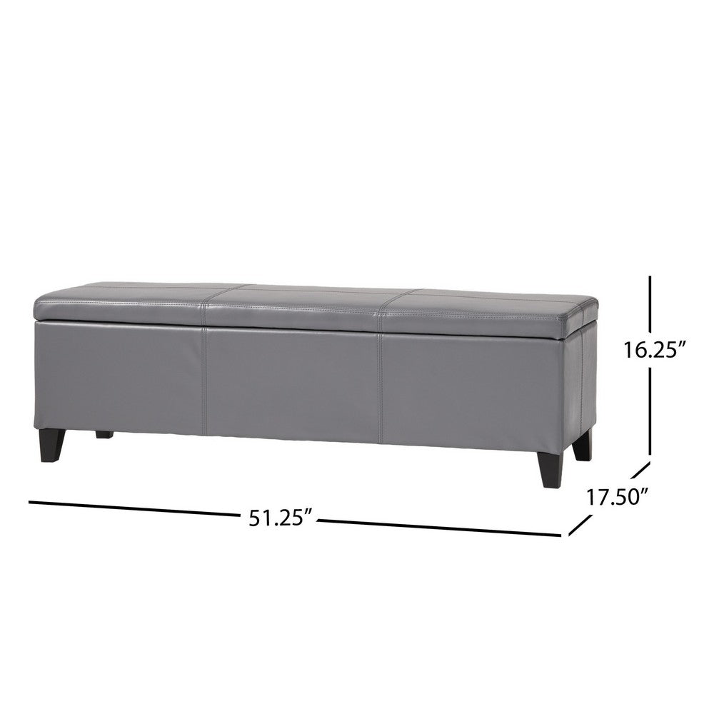 Benjara Elias Storage Ottoman Bench, Gray Faux Leather, Stitch Detail, 51 Inch
