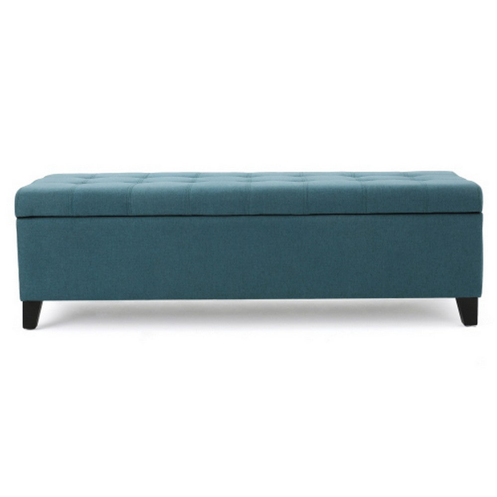 Benjara Nira Storage Ottoman Bench, Button Tufted Teal Blue Fabric, 51 Inch