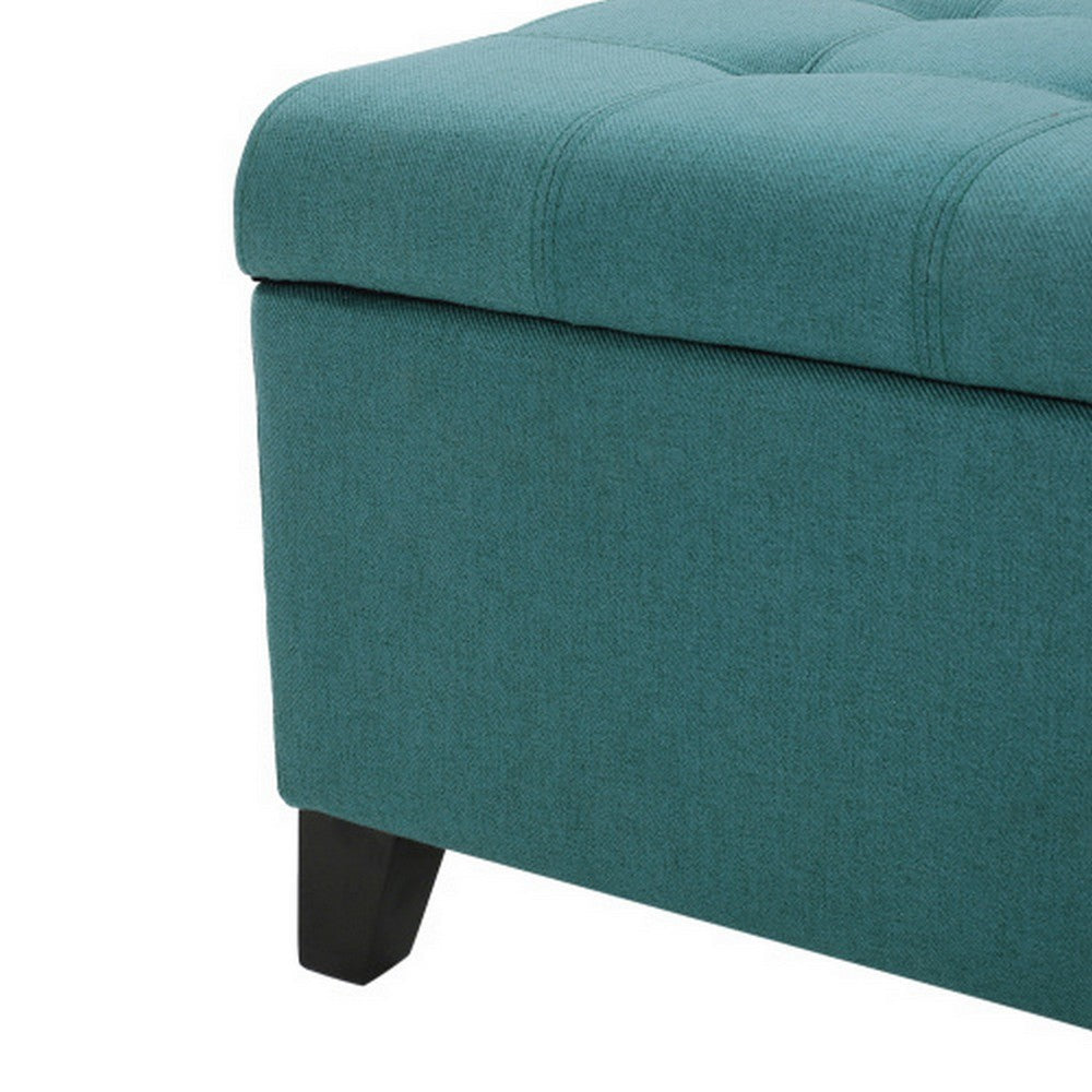 Benjara Nira Storage Ottoman Bench, Button Tufted Teal Blue Fabric, 51 Inch