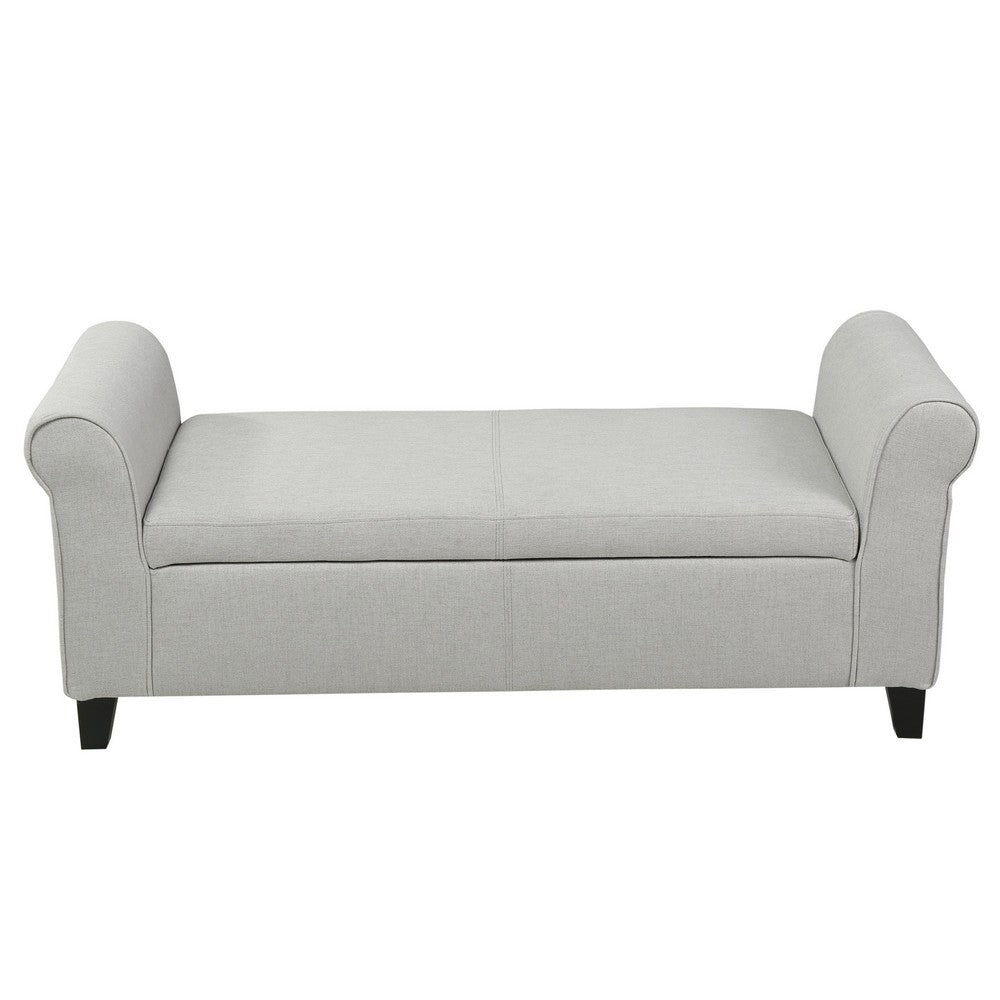 Benjara Jacob Bench with Rolled Arms, 50 Inch, Lift Storage, Light Gray