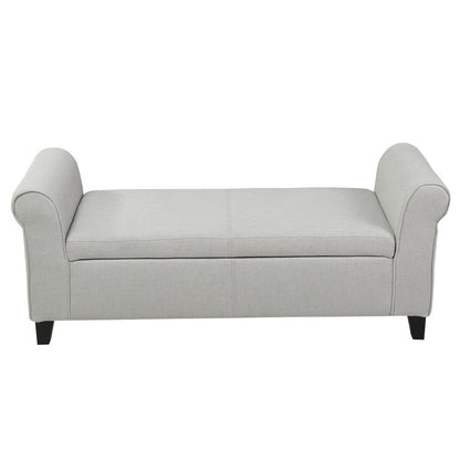 Benjara Jacob Bench with Rolled Arms, 50 Inch, Lift Storage, Light Gray