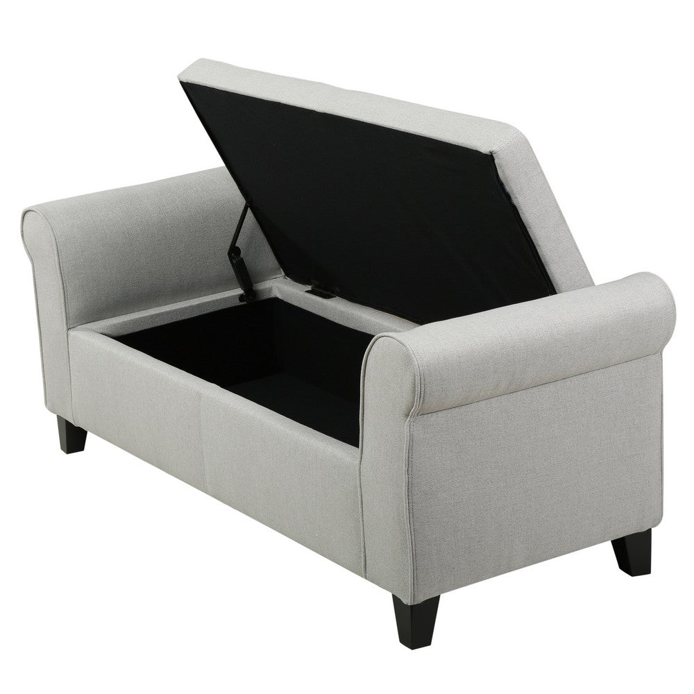 Benjara Jacob Bench with Rolled Arms, 50 Inch, Lift Storage, Light Gray