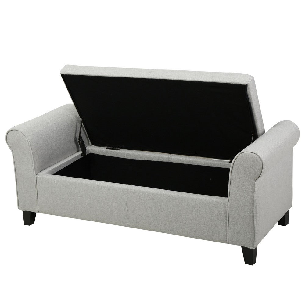 Benjara Jacob Bench with Rolled Arms, 50 Inch, Lift Storage, Light Gray