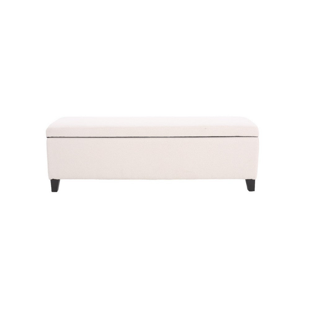 Benjara Elias Ottoman Bench with Storage, 51 Inch Rectangular, White Fabric
