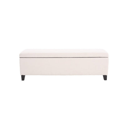 Benjara Elias Ottoman Bench with Storage, 51 Inch Rectangular, White Fabric
