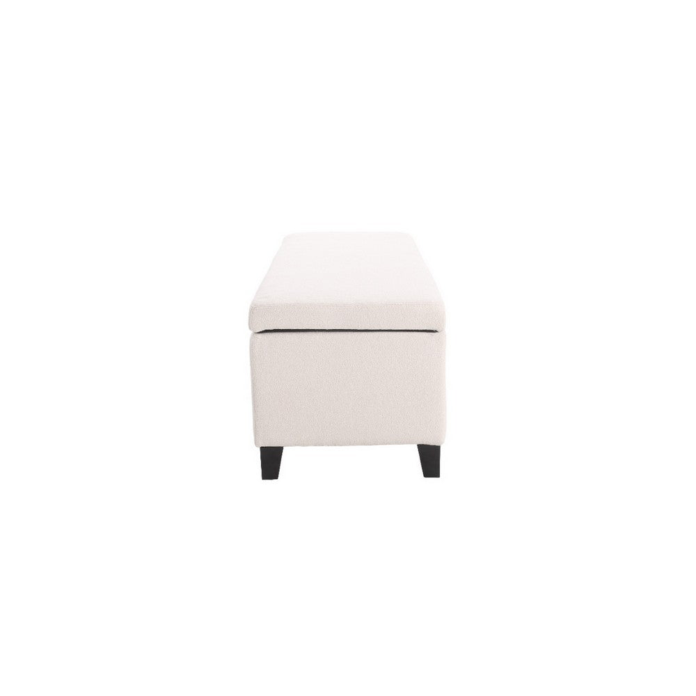 Benjara Elias Ottoman Bench with Storage, 51 Inch Rectangular, White Fabric