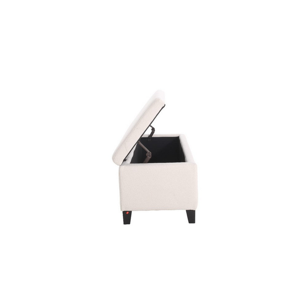 Benjara Elias Ottoman Bench with Storage, 51 Inch Rectangular, White Fabric