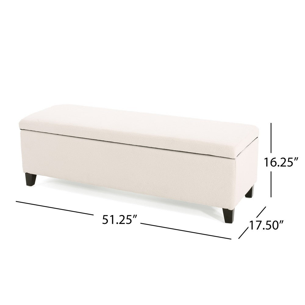 Benjara Elias Ottoman Bench with Storage, 51 Inch Rectangular, White Fabric