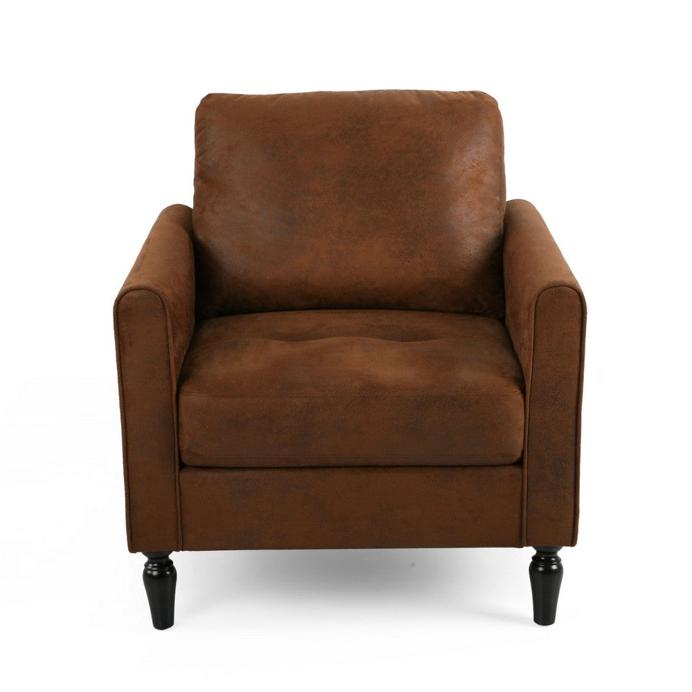 Benjara Ada Accent Chair, Plush Pillow Back, Textured Brown Microfiber Design
