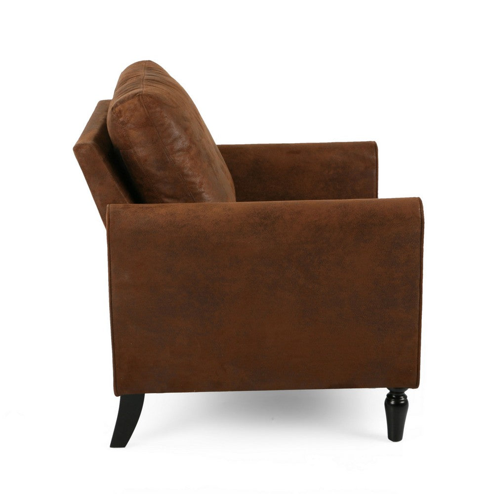 Benjara Ada Accent Chair, Plush Pillow Back, Textured Brown Microfiber Design
