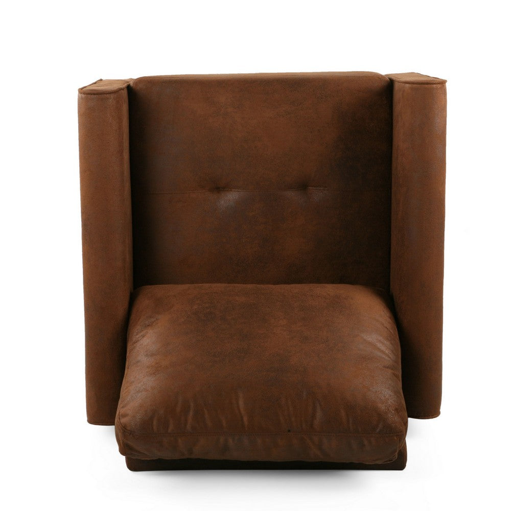 Benjara Ada Accent Chair, Plush Pillow Back, Textured Brown Microfiber Design