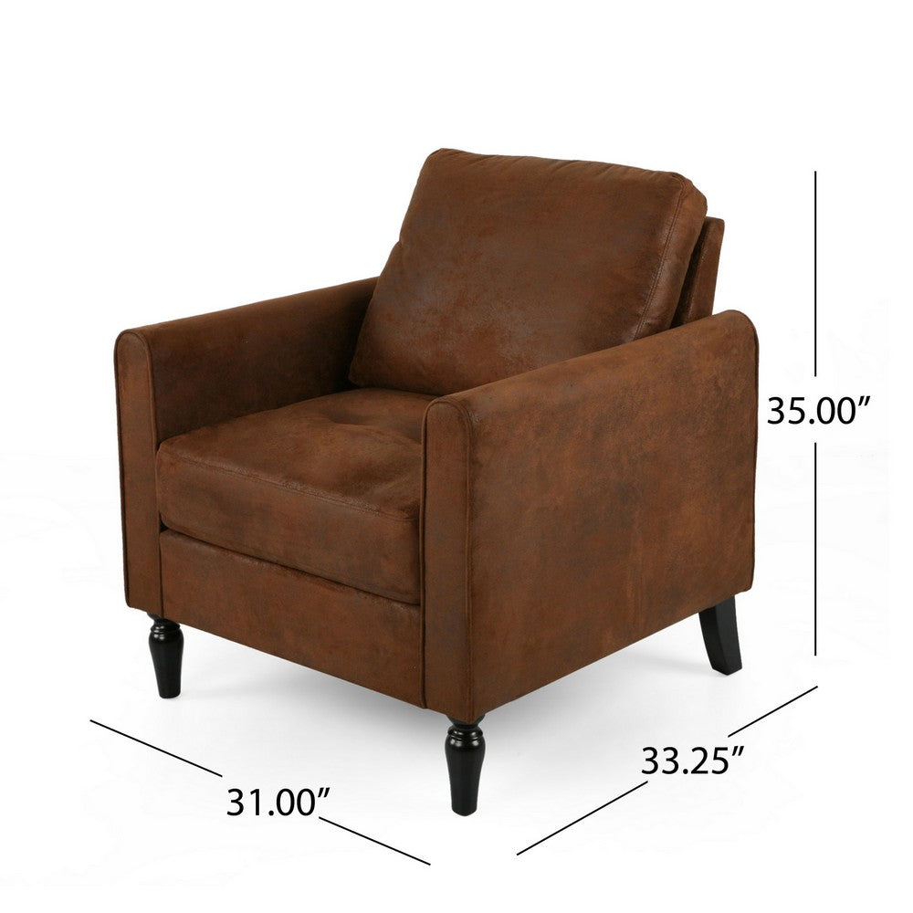 Benjara Ada Accent Chair, Plush Pillow Back, Textured Brown Microfiber Design