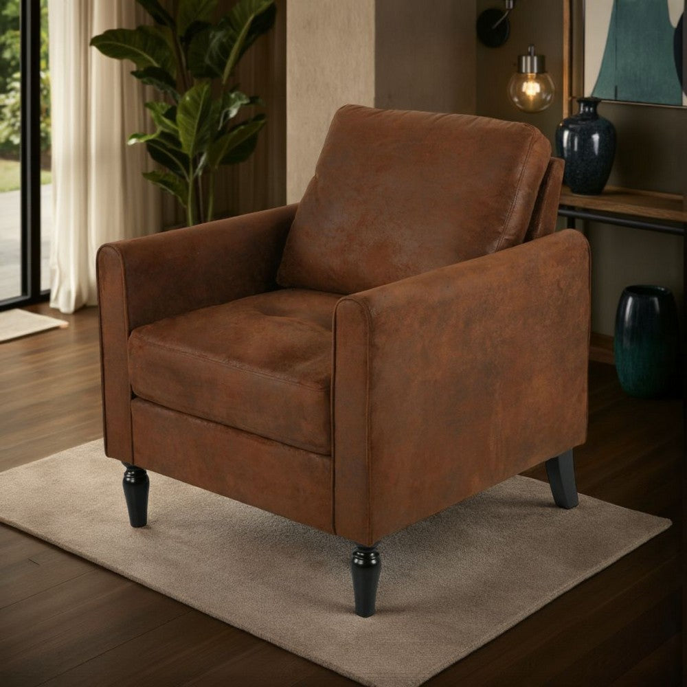 Benjara Ada Accent Chair, Plush Pillow Back, Textured Brown Microfiber Design