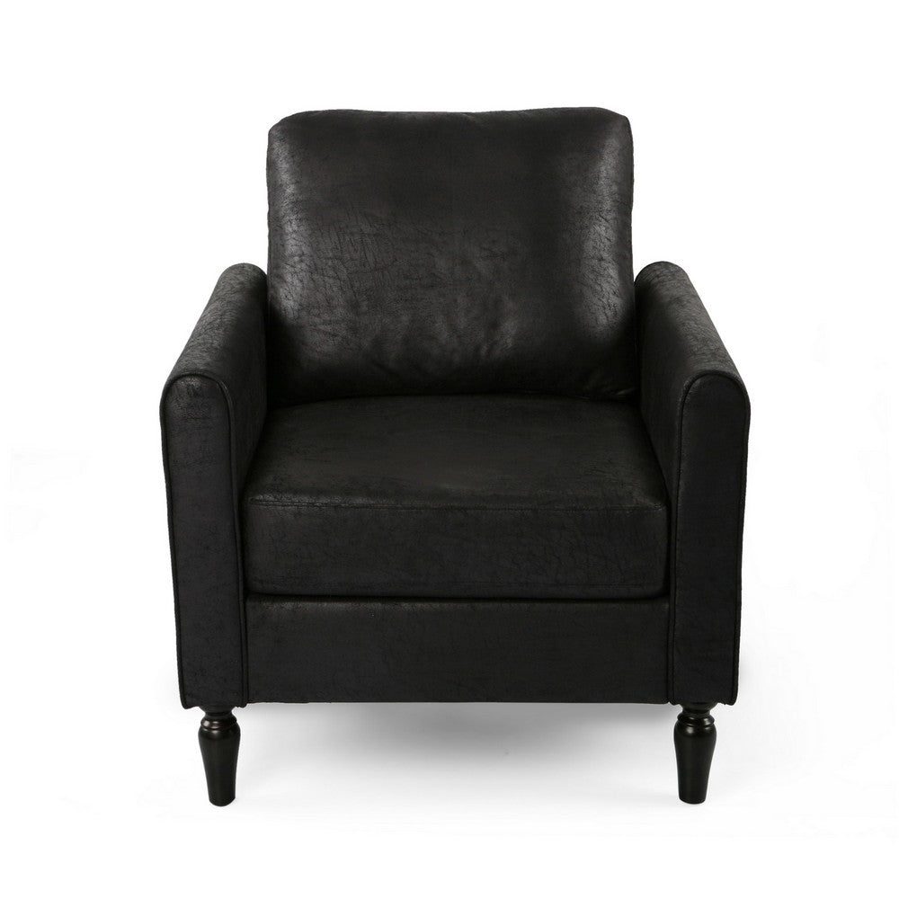 Benjara Ada Accent Chair, Plush Pillow Back, Textured Black Microfiber Design