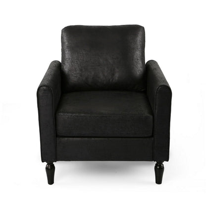 Benjara Ada Accent Chair, Plush Pillow Back, Textured Black Microfiber Design