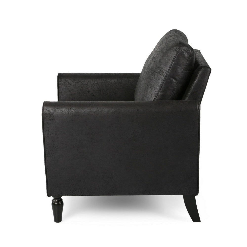 Benjara Ada Accent Chair, Plush Pillow Back, Textured Black Microfiber Design