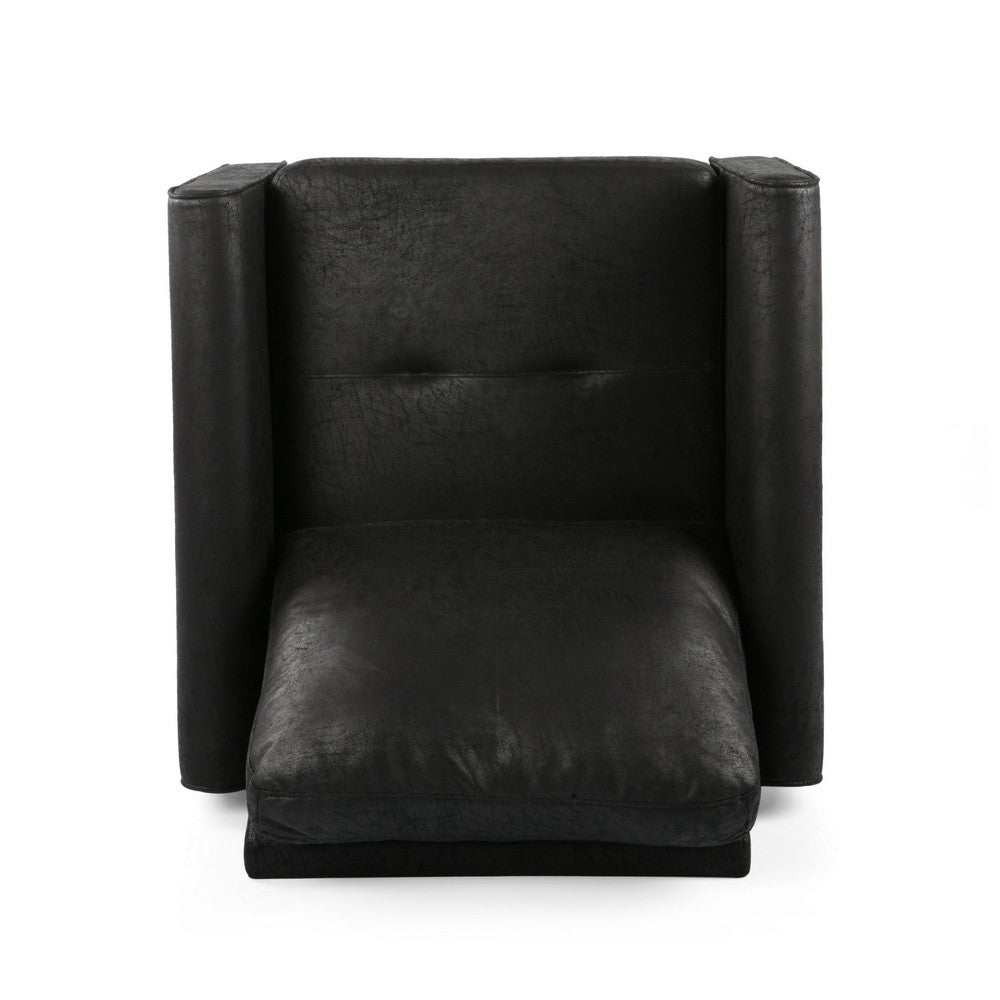 Benjara Ada Accent Chair, Plush Pillow Back, Textured Black Microfiber Design