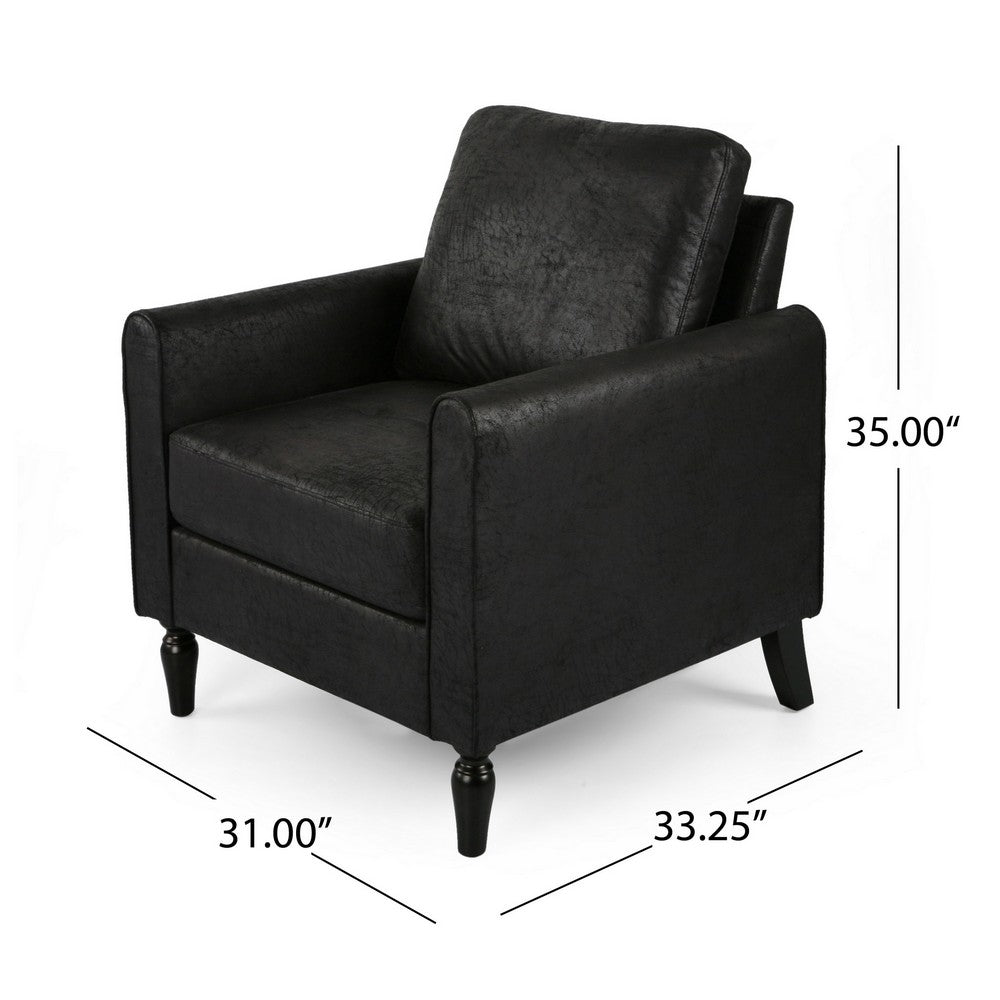 Benjara Ada Accent Chair, Plush Pillow Back, Textured Black Microfiber Design