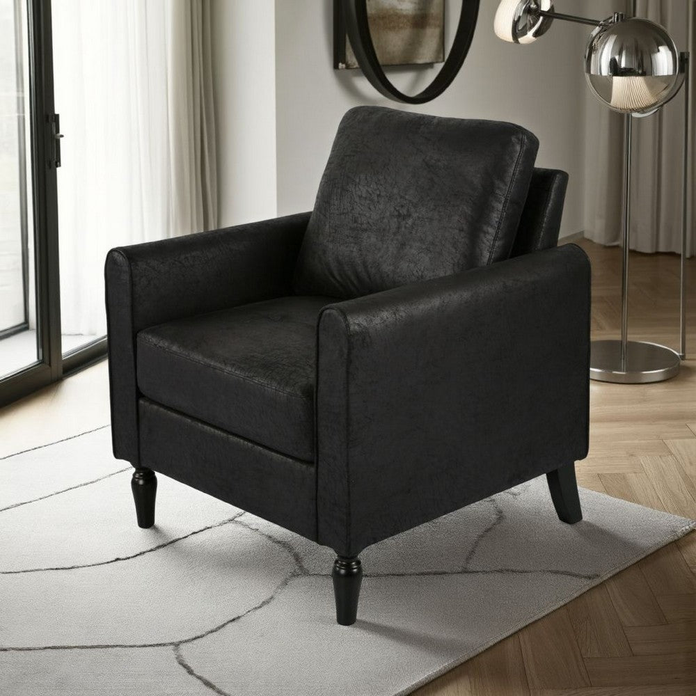 Benjara Ada Accent Chair, Plush Pillow Back, Textured Black Microfiber Design