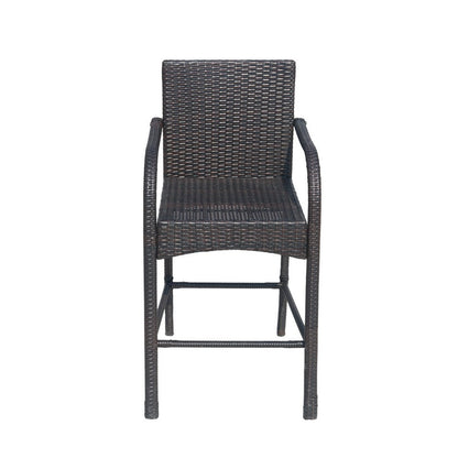 Benjara Outdoor Barstool Chair Set of 2, Gray Woven Faux Rattan, Iron Frame