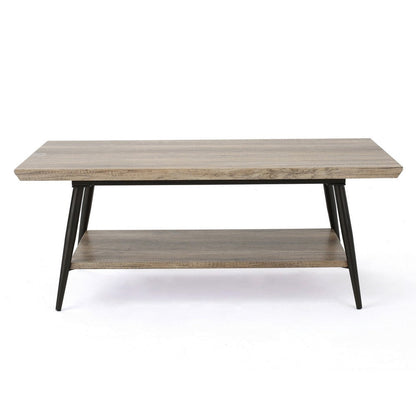 Benjara Coffee Table, 43 Inch Top, Black Metal Legs, Taupe Gray Wood Finish