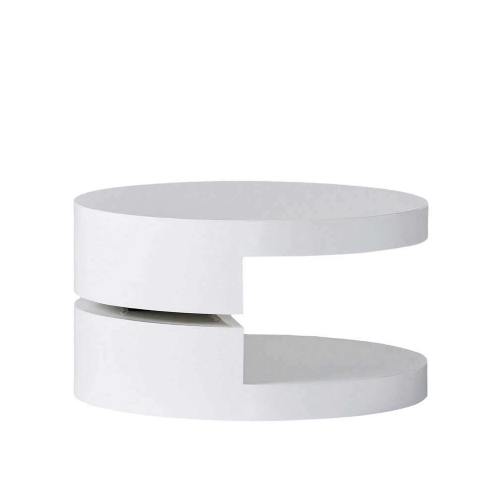 Benjara Coffee Table, Open Shelf, Rotating 24 Inch Modern Round White Top