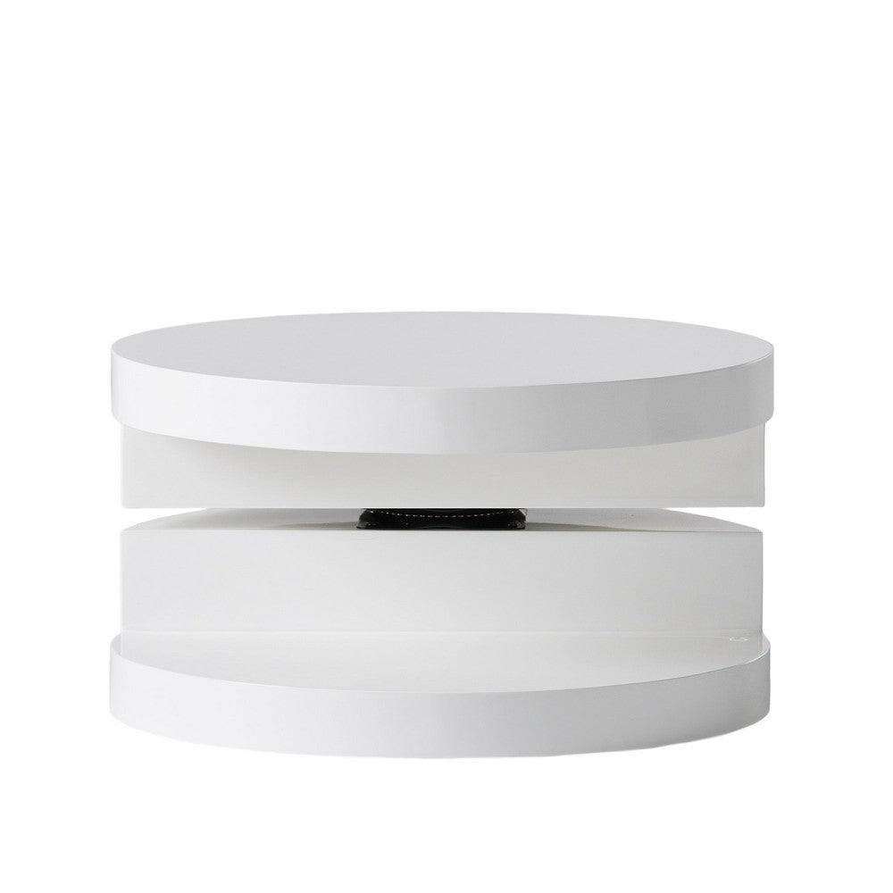 Benjara Coffee Table, Open Shelf, Rotating 24 Inch Modern Round White Top