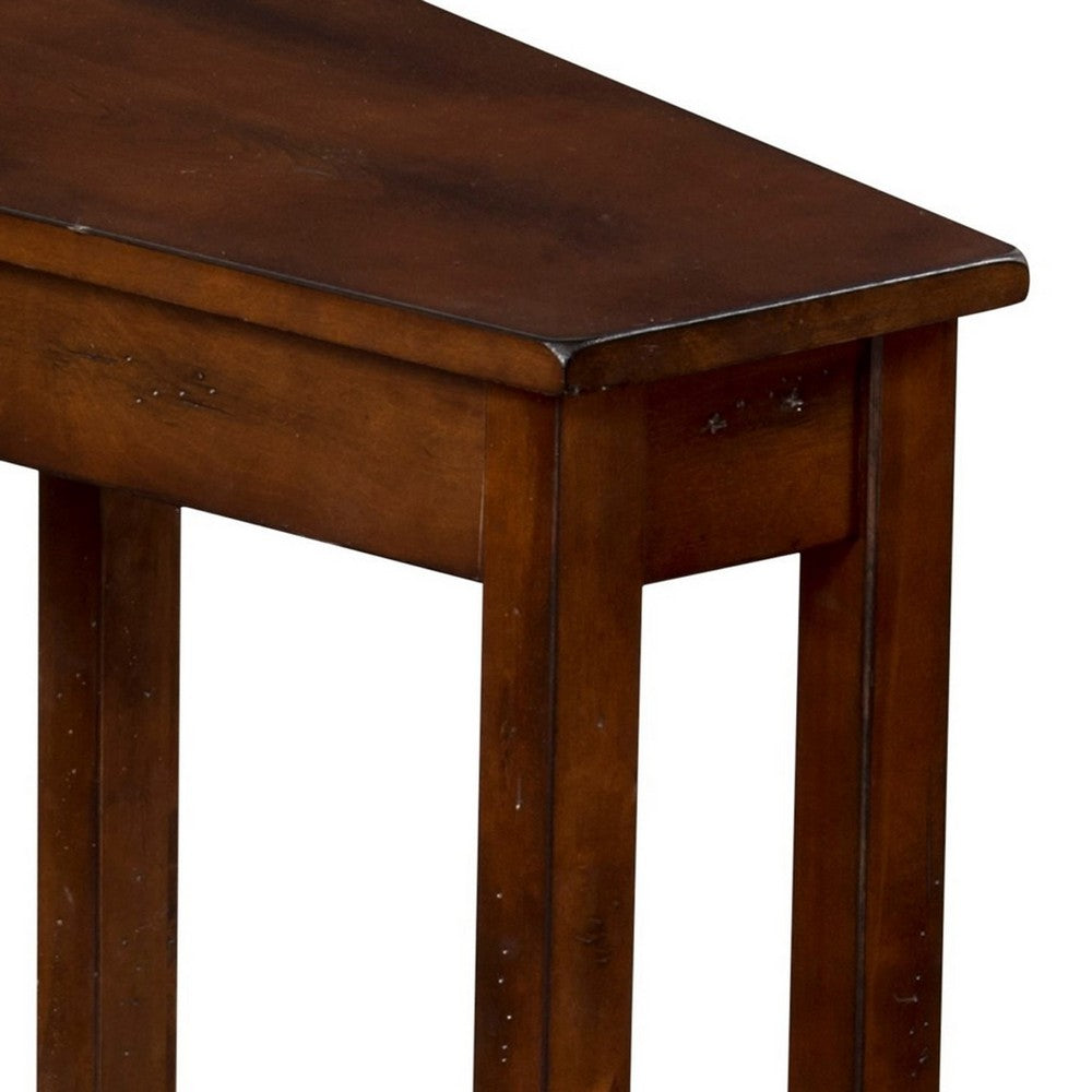 Benjara Odel Chairside Table with Shelf, 24 Inch Angled Dark Brown Mahogany