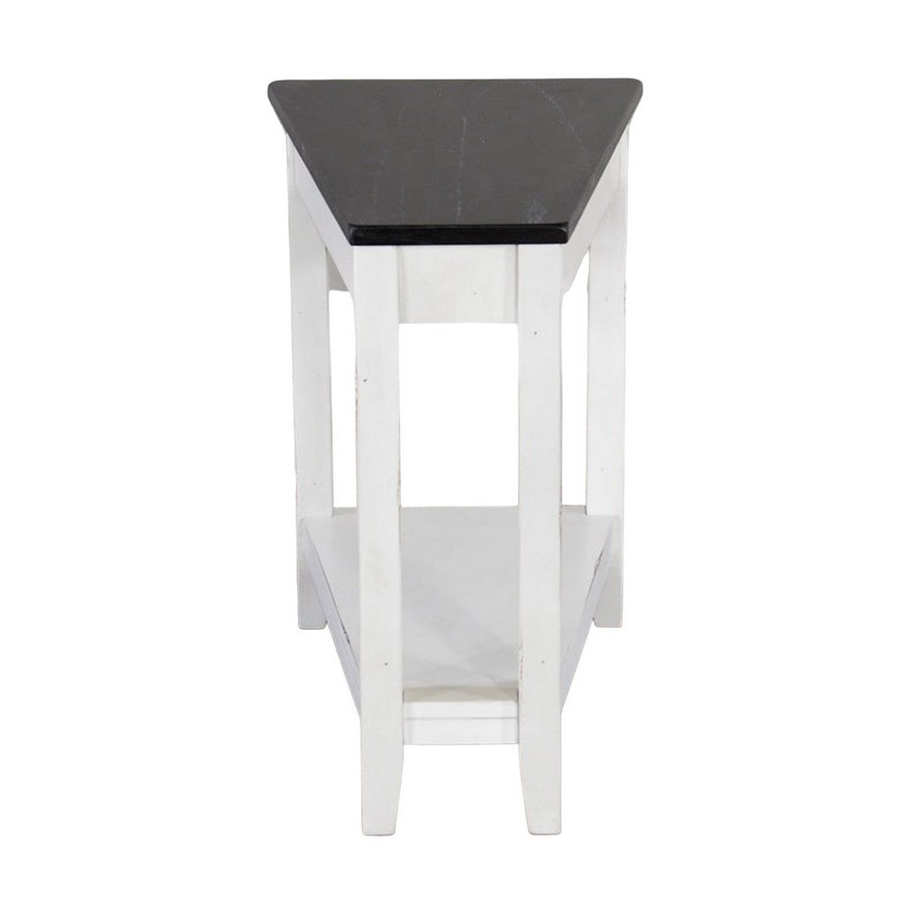 Benjara Orso Chairside Table, Shelf, 24 Inch Angled Brown Top, White Mahogany